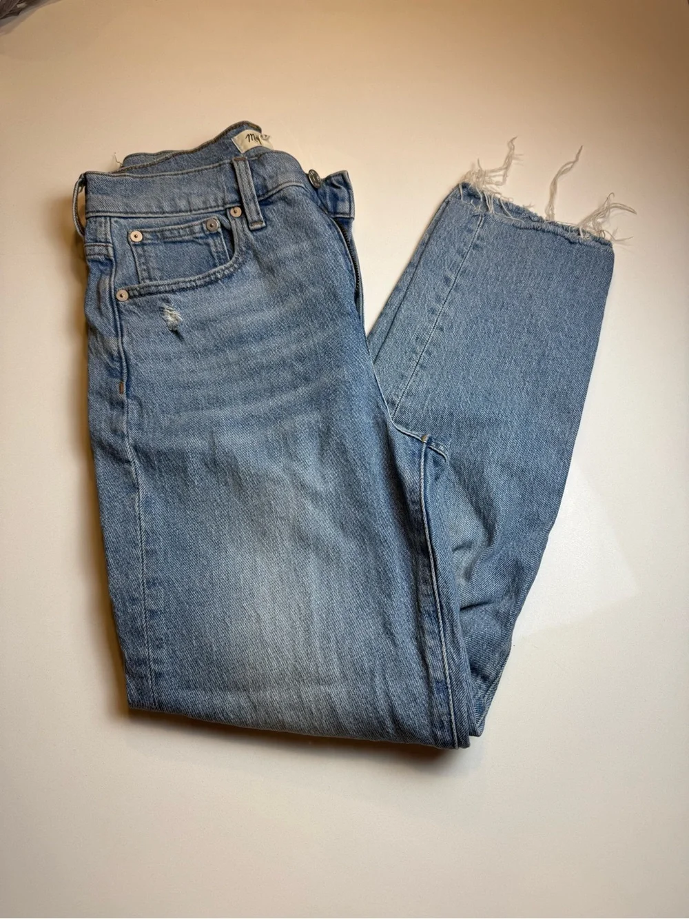 Madewell Jeans Perfect Vintage Straight Jean Light Wash Distress Raw Hem Size 26